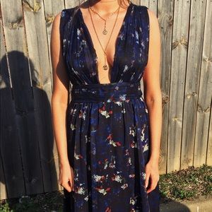 Floral Navy Blue Prom Dress